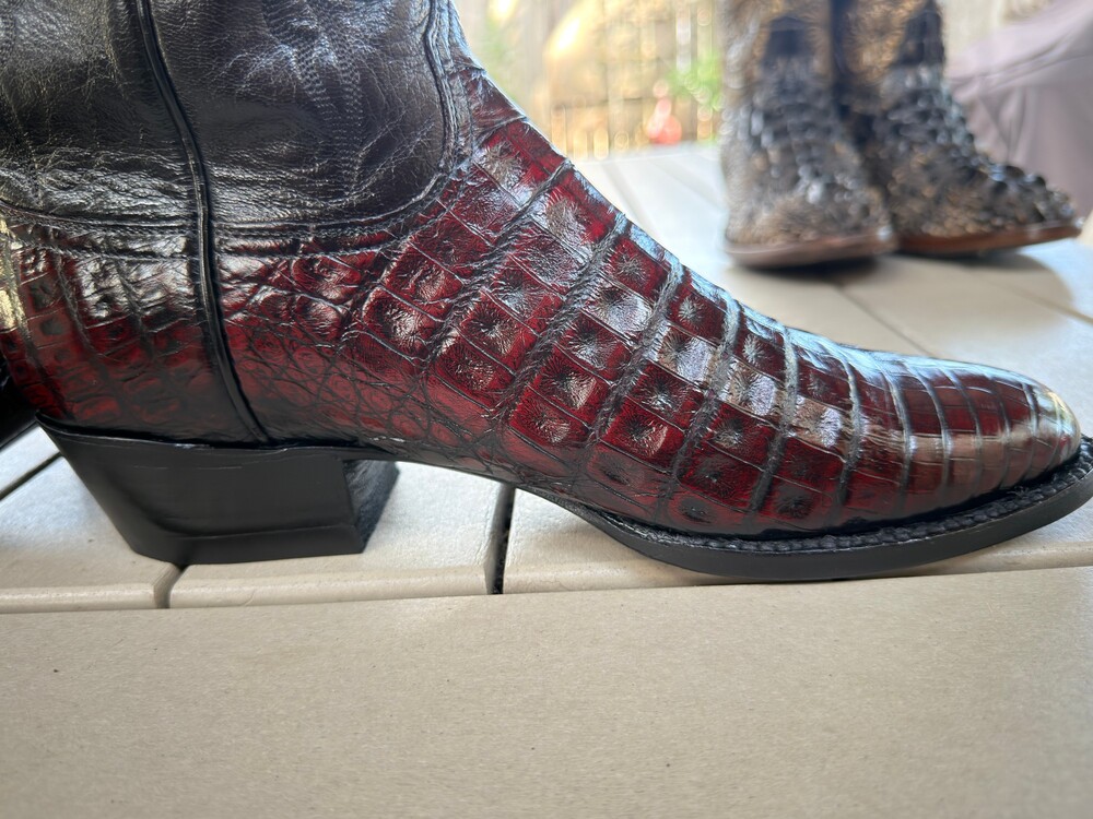 🥾 Lucchese Classics Caiman Crocodile Boots — Black Cherry, Size 11D — Freshly R